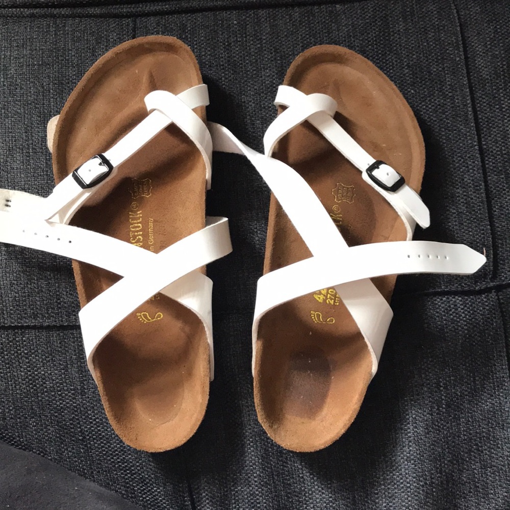 White Birkenstocks with ankle strap